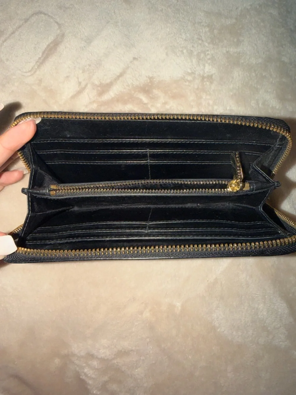 Tory Burch Black Leather Zip-Around Wallet with Gold Logo